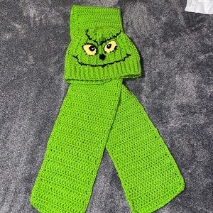 The Grinch Hand made Crochet Hat and scarf